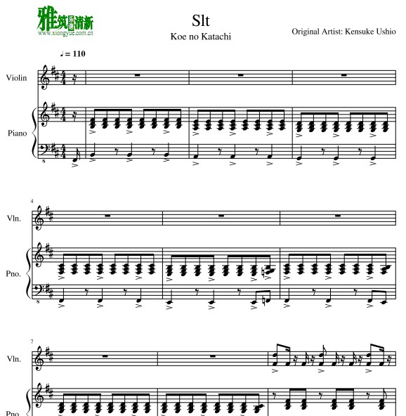 koe no katachi声之形 Slt小提琴钢琴伴奏谱
