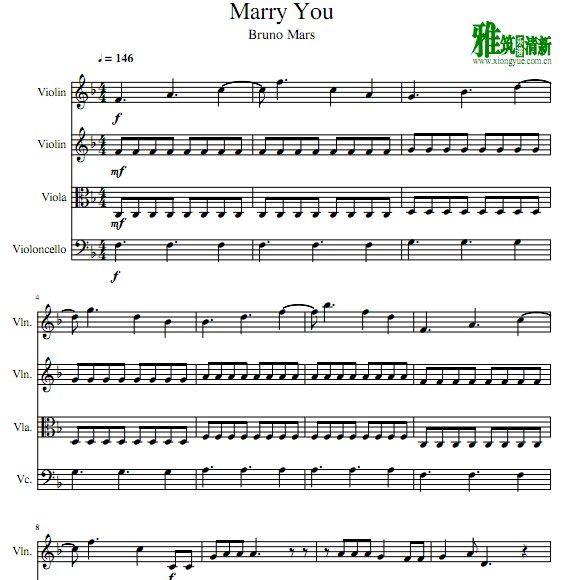 Bruno Mars - Marry You弦乐四重奏谱