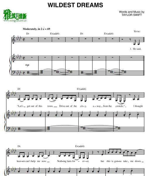 Taylor Swift – Wildest Dreams弹唱伴奏谱