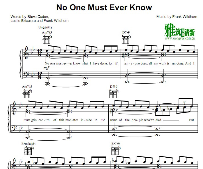 变身怪医 No One Must Ever Know 声乐钢伴谱