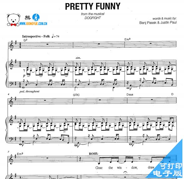 音乐剧 Dogfight - Pretty Funny声乐钢琴伴奏谱