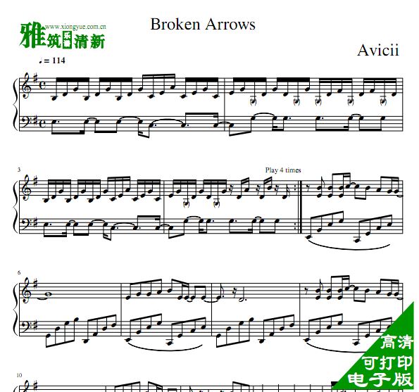 Avicii - broken arrows 钢琴谱