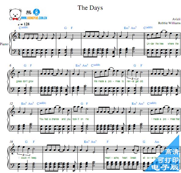 avicii - the days 钢琴谱
