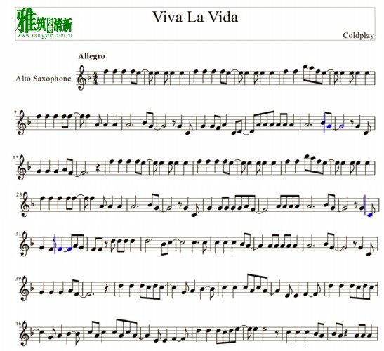 Viva La Vida 萨克斯谱 Alto