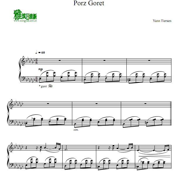 Yann Tiersen - Porz Goret钢琴谱