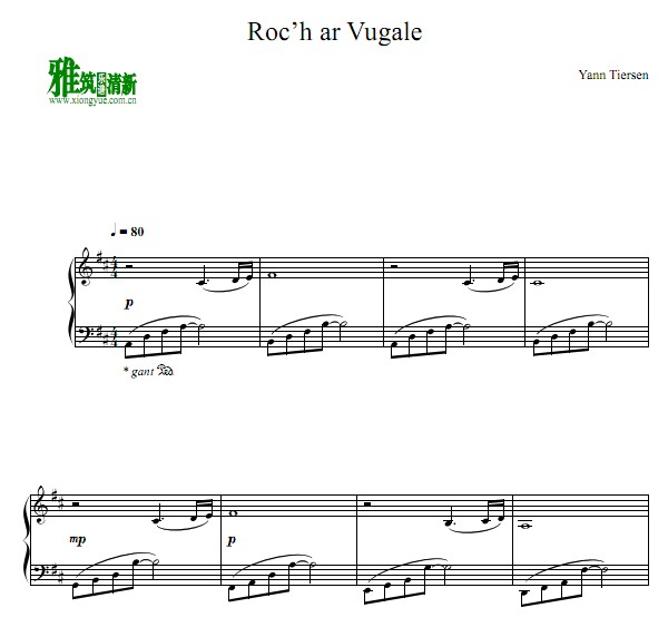 Yann Tiersen - Roc’h ar Vugale钢琴谱