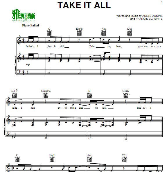 Adele - Take It All钢琴谱