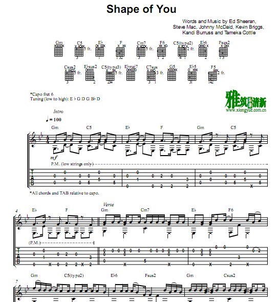 Eddie van der Meer版 shape of you指弹吉他谱