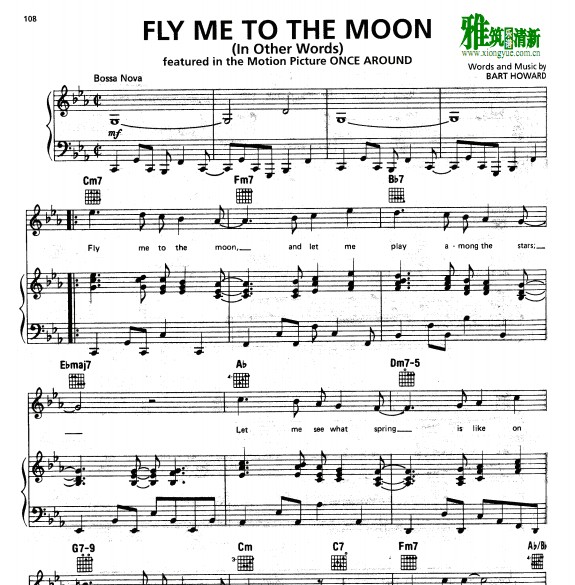Fly me to the moon 钢琴弹唱谱