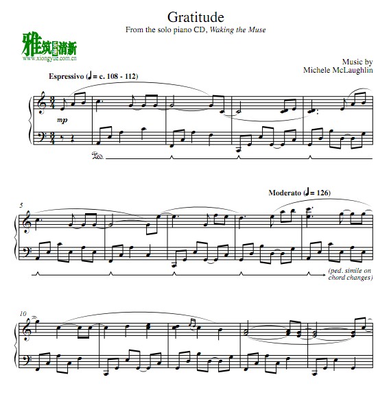 Michele McLaughlin - Gratitude钢琴谱
