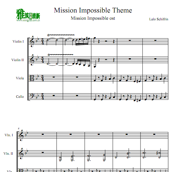 碟中谍主题曲Mission Impossible弦乐四重奏谱