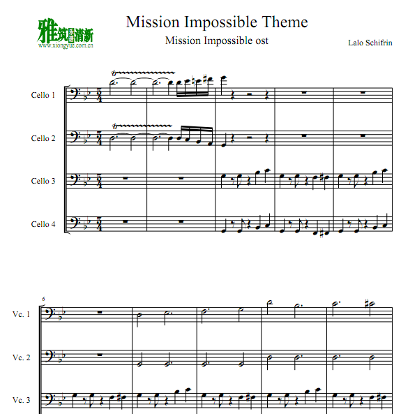 碟中谍Mission Impossible 大提琴四重奏谱