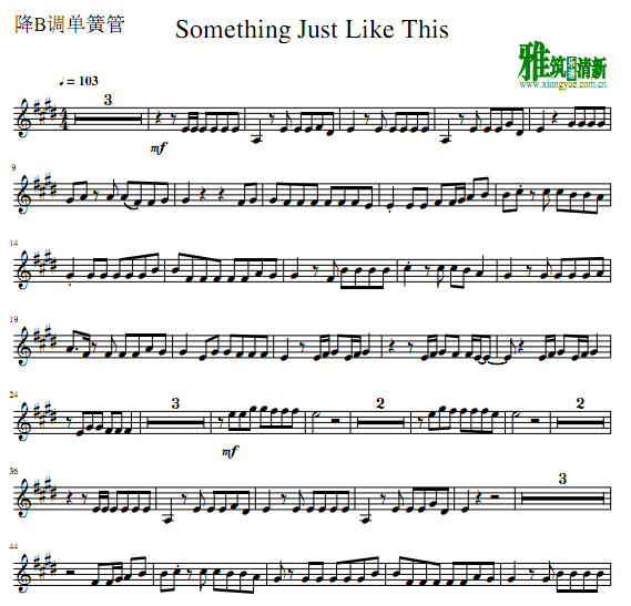 Something Just Like This 降B调单簧管谱