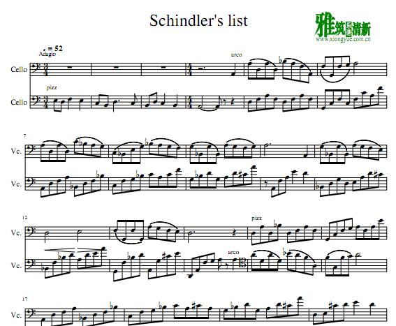 辛德勒名单Schindler's List 大提琴二重奏谱