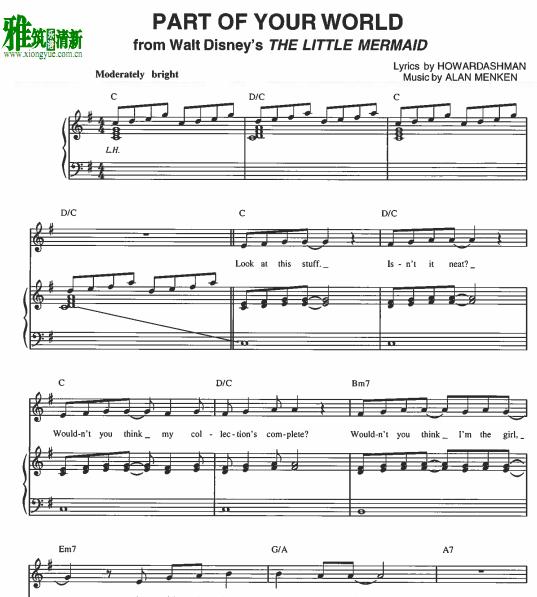 The little mermaid - part of your world钢琴谱 带歌词