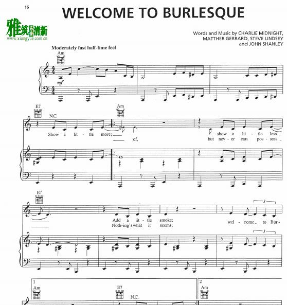 Welcome to Burlesque钢琴谱 带歌词
