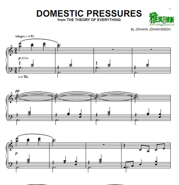Johann Johannsson – Domestic Pressures钢琴谱
