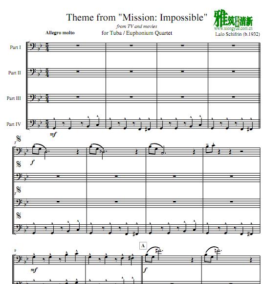 碟中谍Mission Impossible大号四重奏谱