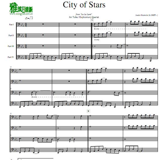 爱乐之城City of Stars 大号四重奏谱 