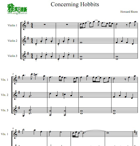 指环王Concerning Hobbits小提琴三重奏谱