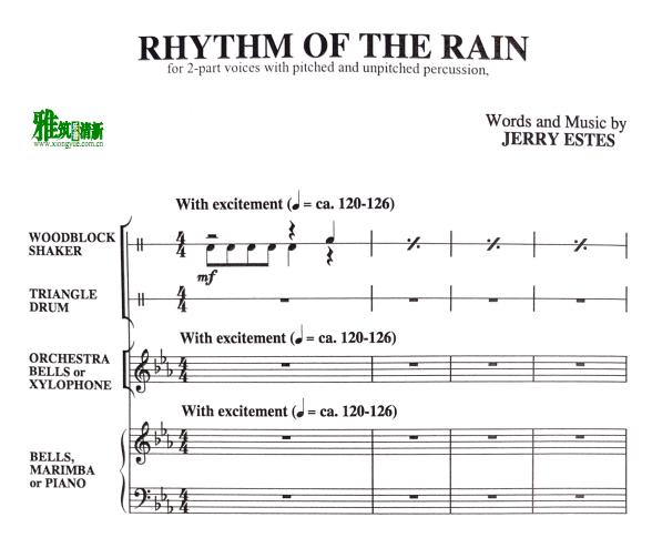 Rhythm of the Rain 两声部合唱谱 打击乐 钢琴伴奏谱