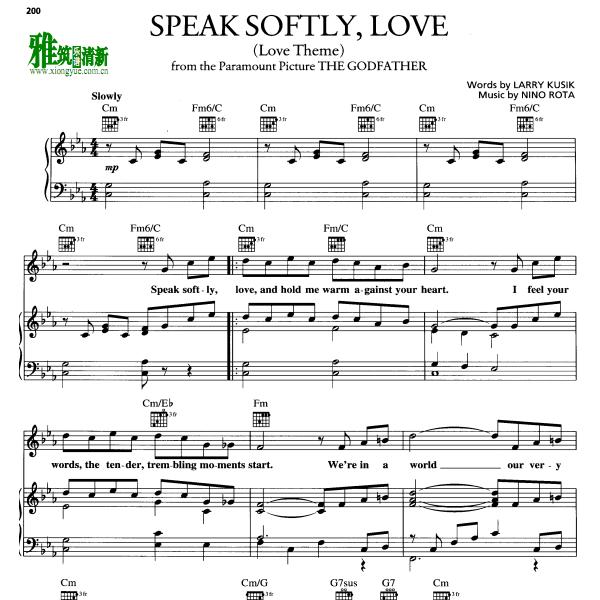 教父 英文版 The Godfather - Speak Softly Love Parla piu piano歌谱 正谱