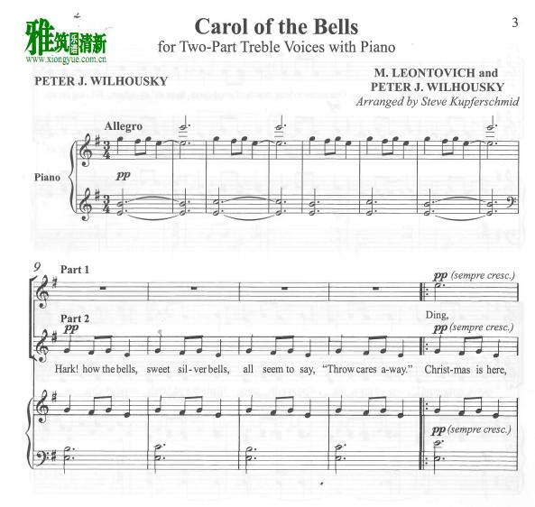 Carol of the Bells 2声部合唱谱