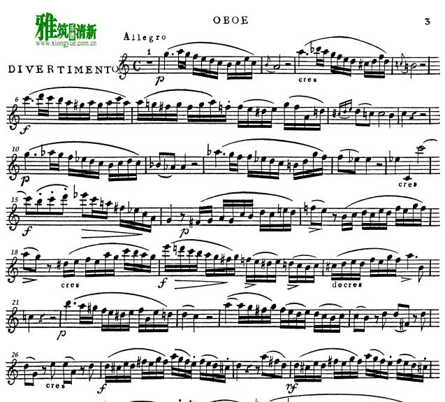 Crusell Divertimento op 9 双簧管弦乐 分谱