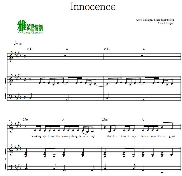 Avril Lavigne - Innocence歌谱 正谱