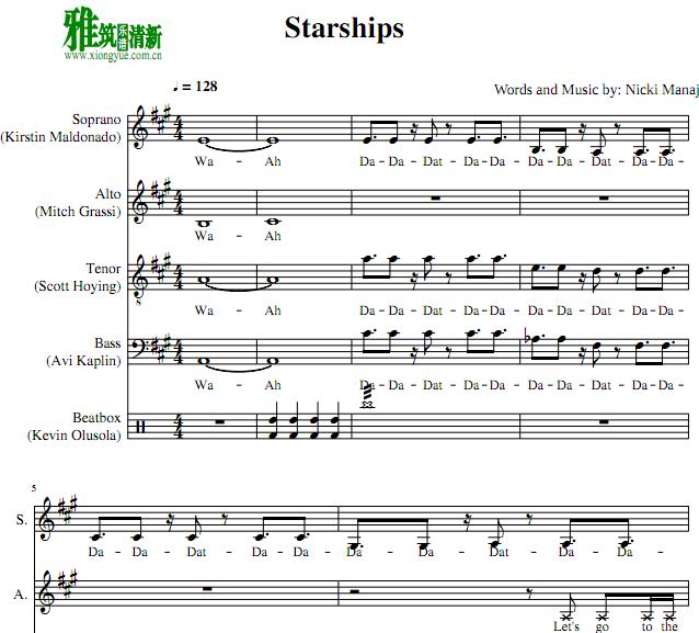 Pentatonix - Starships阿卡贝拉合唱谱