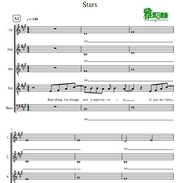 Pentatonix - Stars阿卡贝拉合唱谱
