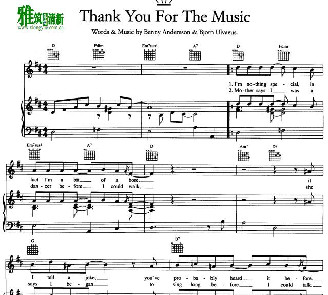 Abba - Thank You For The Music 钢琴谱