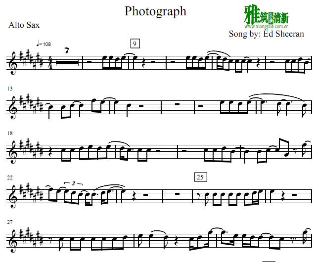 Ed Sheeran - Photograph萨克斯谱 Alto