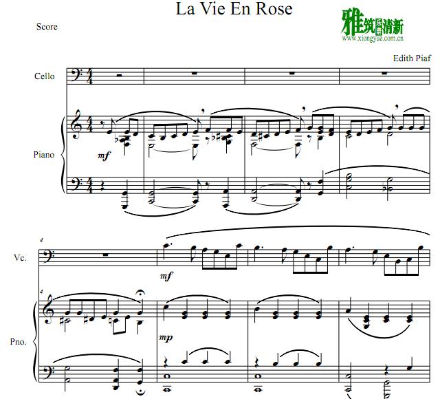 La Vie En Rose 玫瑰人生大提琴钢琴伴奏谱