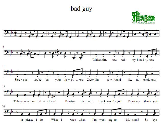 bad guy大提琴谱