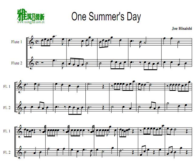 One Summer's Day长笛二重奏谱