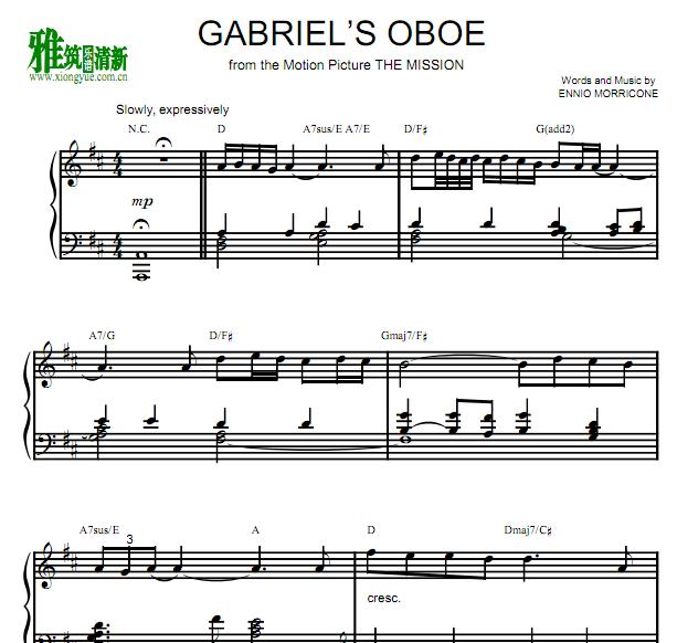 Gabriel's Oboe钢琴谱