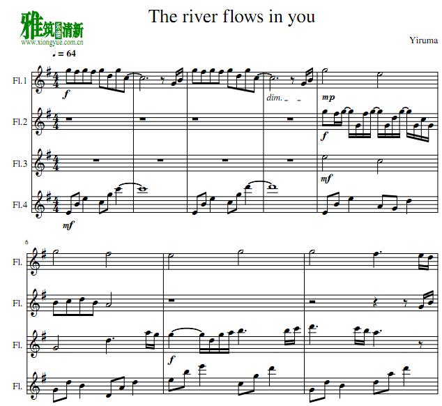 The river flows in you长笛四重奏谱