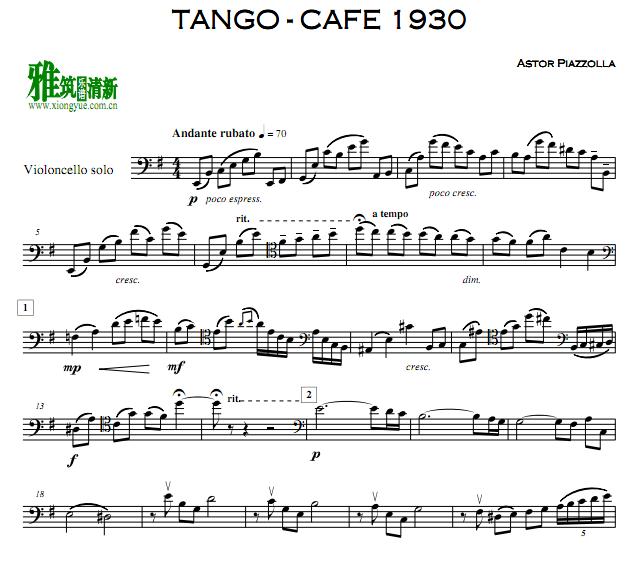 探戈的历史cafe1930 大提琴谱