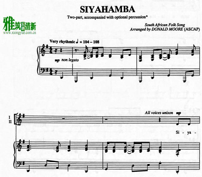 Siyahamba 2声部合唱钢琴伴奏谱