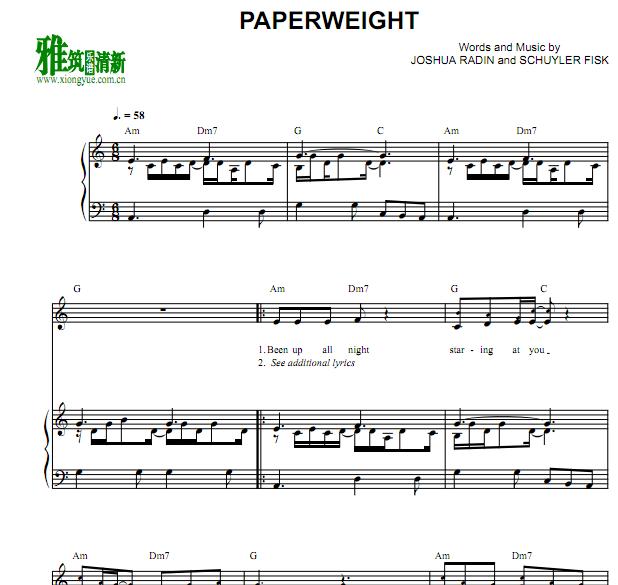 Paperweight歌谱 正谱 钢琴伴奏谱