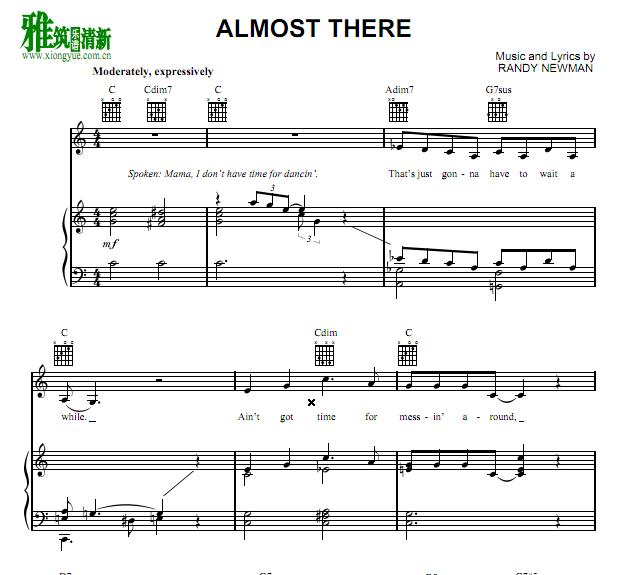 Princess and the frog公主和青蛙 - Almost There钢琴谱 有歌词