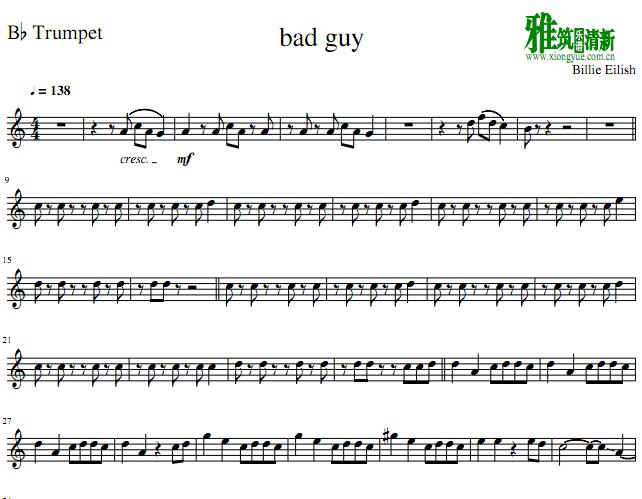 Billie Eilish - Bad Guy小号谱