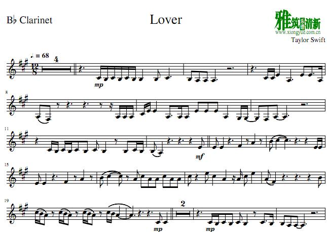 Taylor Swift - Lover单簧管谱