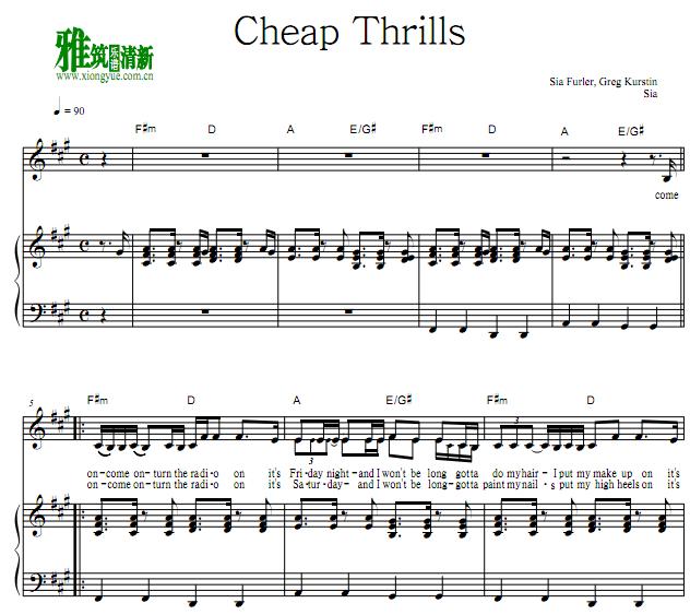 Sia - Cheap Thrills歌谱 正谱 钢琴伴奏谱
