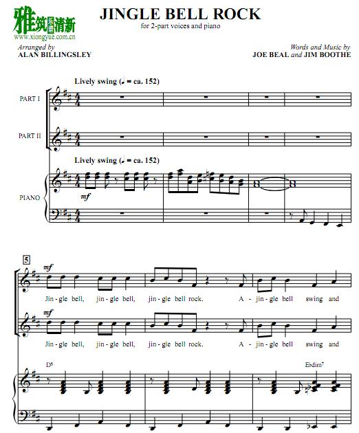 jingle bell rock 2声部合唱钢琴伴奏谱