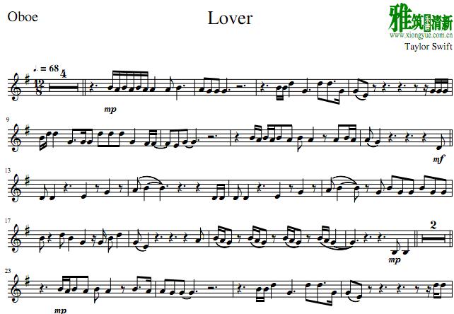 Taylor Swift - Lover 双簧管谱