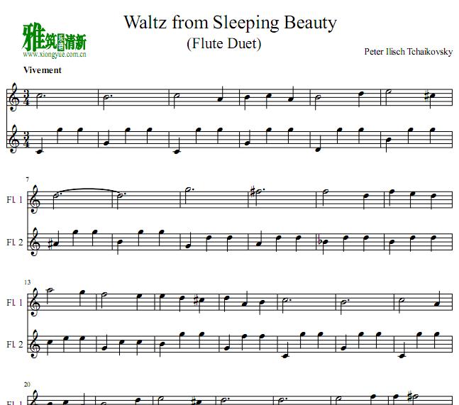 睡美人圆舞曲长笛二重奏谱 Sleeping Beauty Waltz