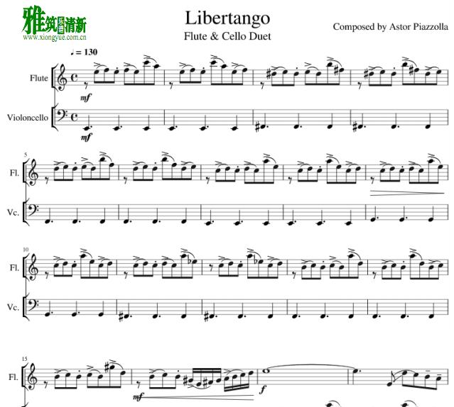 长笛大提琴二重奏谱 自由探戈 Libertango