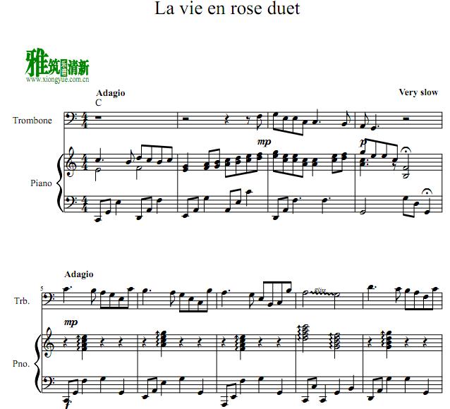 La Vie En Rose玫瑰人生长号钢琴伴奏谱